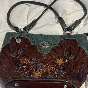 Vintage American West Tooled Leather Handbag